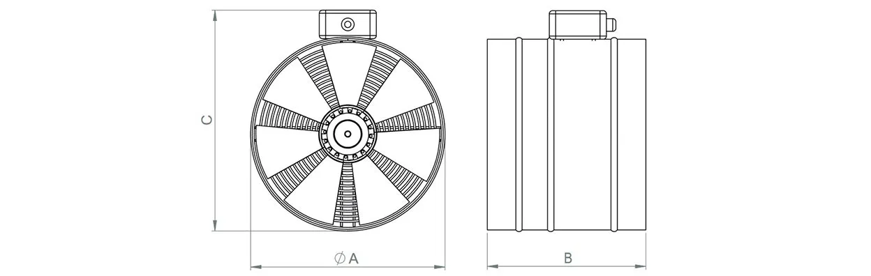 Размеры и чертеж осевой вентилятор канального типа AXIS