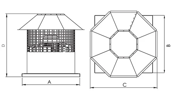 Размеры и чертеж крышного вентилятора дымоудаления дымососа F300 - CTAXI