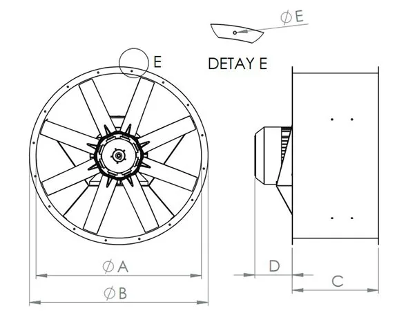 Размеры и чертеж осевой нагнетательный вентилятор AXI